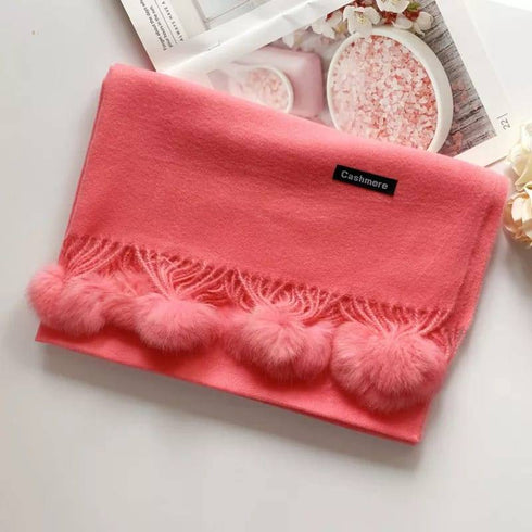 Solid Colour Soft Pom Pom Cashmere Shawl